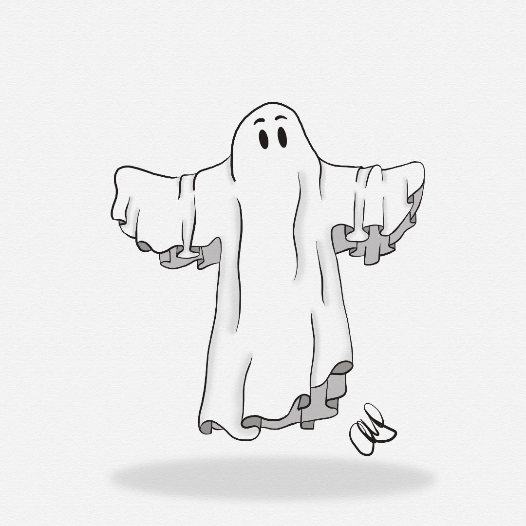A ghost under a sheet dressed as a ghose for halloween.