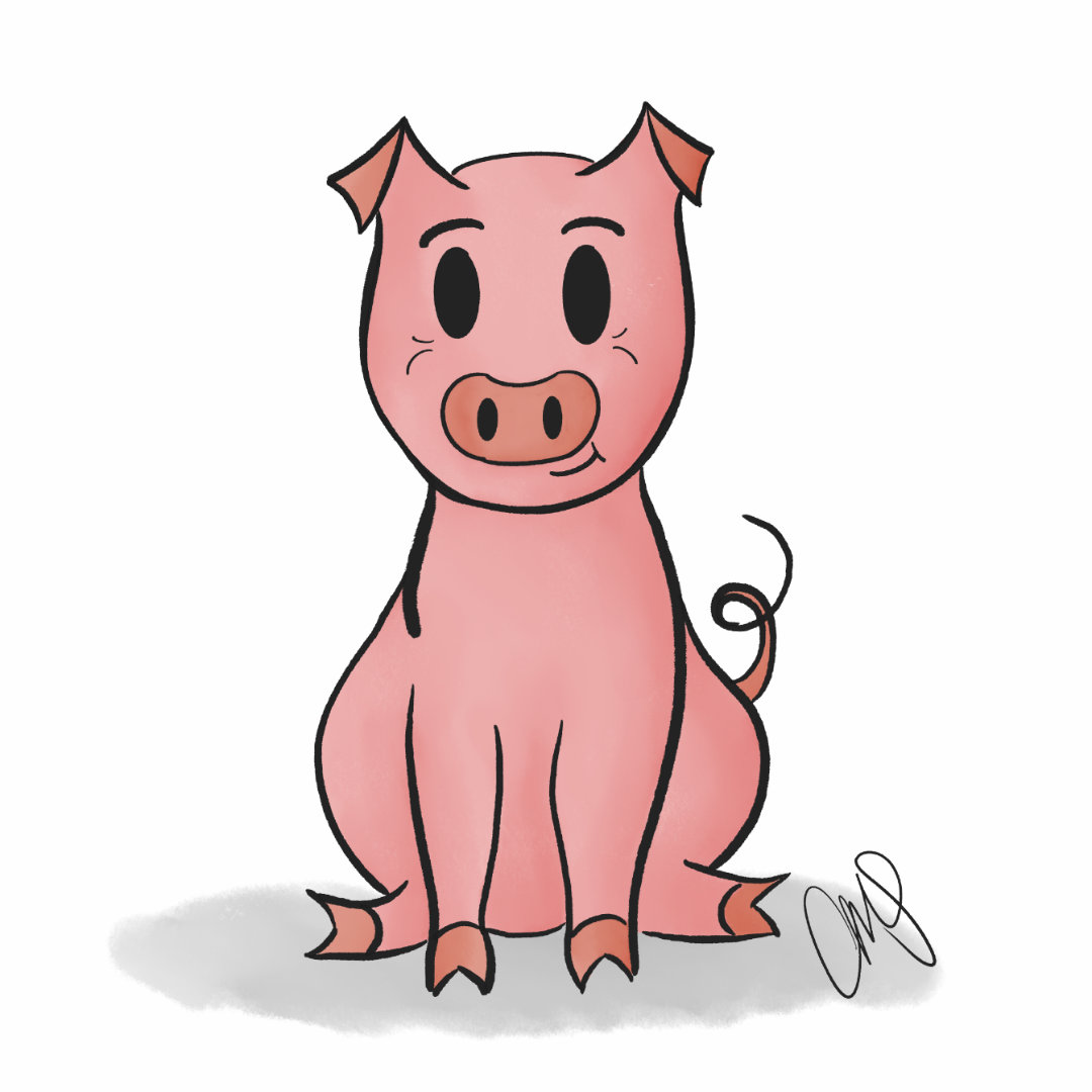 cartoon pig drawing.